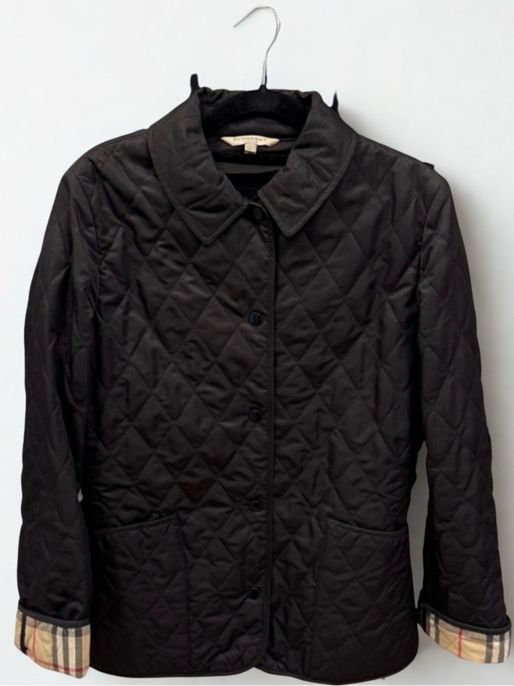 Burberry Black Quilted Jacket with Detachable Wool Lining, Size Extra Small.